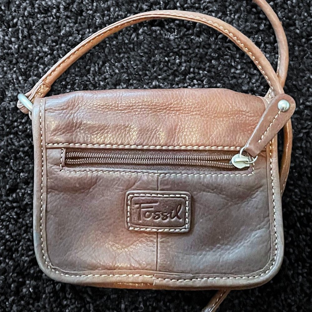 Vintage Fossil Mini Crossbody Handbag, Tan Brown Leather Crossbody Bag Purse, Sm